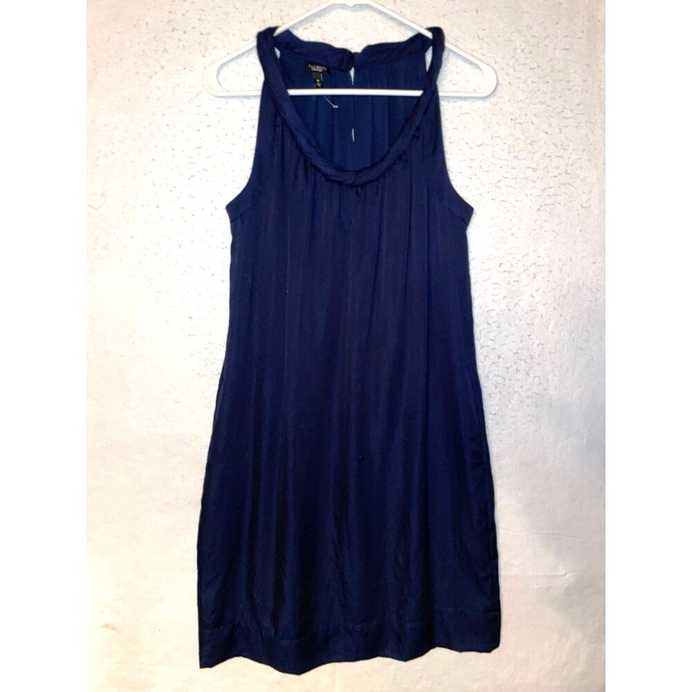 Talbots Dress Navy Blue Twisted Neck Sleeveless Lined Mid Length Size 10